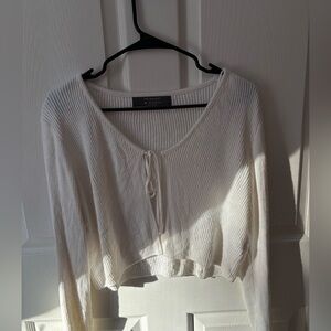 Cream Tie-Front Cardigan Sweater